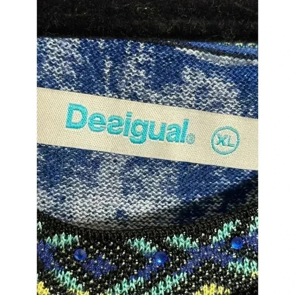 Desigual Danielle Floral Knit Dress in Midnight Beaded Details XL - Picture 6 of 6